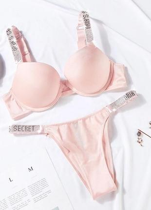 Брендовый комплект нижнего белья victoria's secret лиф и трусики со стразами4 фото