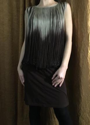 Красивое темно - коричневое платье с бахромой и поясом в камнях1 фото