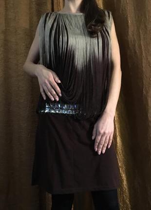Красивое темно - коричневое платье с бахромой и поясом в камнях2 фото