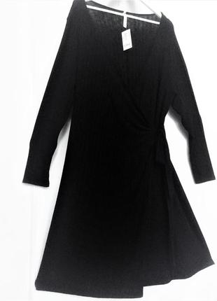 Черное трикотажное платье с запахом под поясок 1х на 54-56 рр8 фото