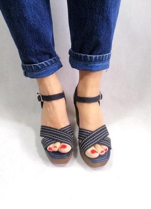 Baggat джинсовые босоножки кожаные дерево2 фото