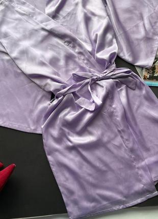 👰сиреневый халатик невесты/свадебный сатиновый халат/свободный лиловый халат на девичник👰3 фото