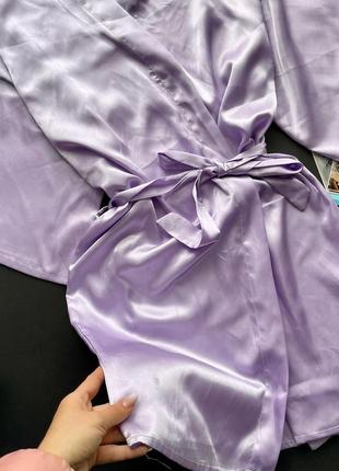 👰сиреневый халатик невесты/свадебный сатиновый халат/свободный лиловый халат на девичник👰5 фото