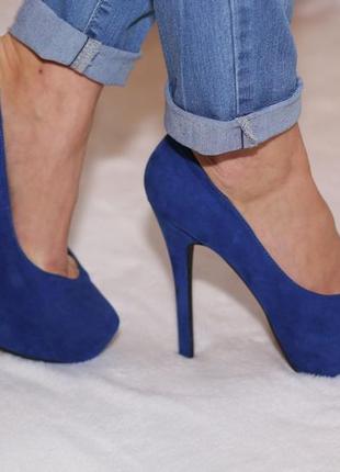 Туфли синего цвета, ненатуральный замш, р-р 39 от look4 фото