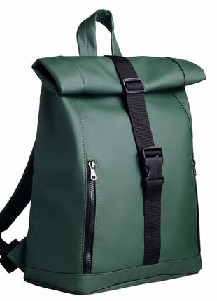 Rolltop рюкзак / экокожа / стильный женский зеленый рюкзак под ноутбук2 фото