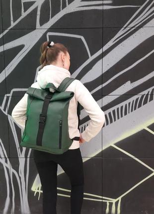 Rolltop рюкзак / экокожа / стильный женский зеленый рюкзак под ноутбук5 фото