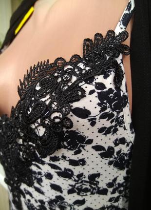 Короткое трикотажное черное домашнее платье халат orsay с кружевом/халатик-рубашка с рукавами4 фото