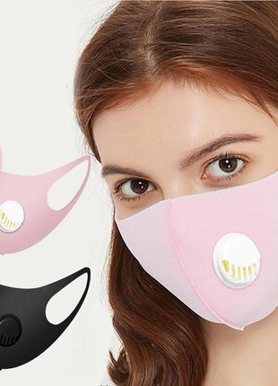 Захисна багаторазова маска, клапан, чорна і рожева1 фото