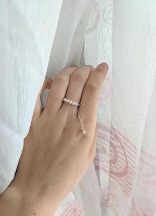 Жемчужное колечко с цепочкой, регулируемое колечко, кольцо с настоящего речного жемчуга2 фото
