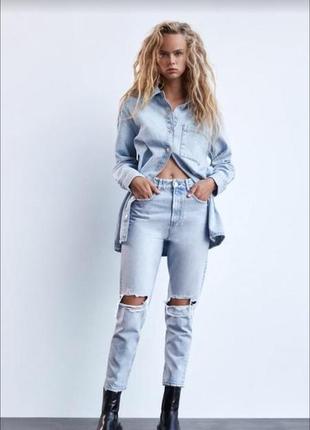 Джинсы mom fit zara с высокой посадкой р 44