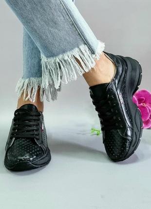Кроссовки натуральная кожа с перфорацией чёрные р36-41 кеды мокасины літні кросівки чорні