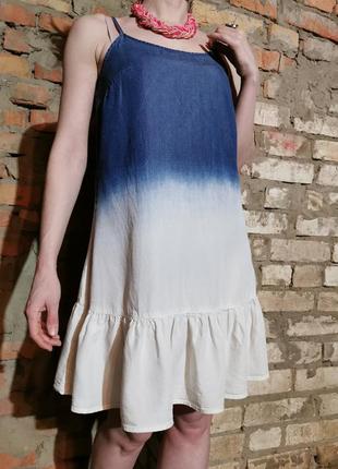 Платье из лиоцелла под джинсовое варенка омбре denim by f&f с рюшей мини короткое4 фото