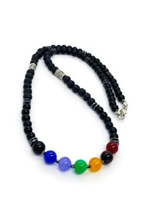 🌈✨ хіт сезону! кольє-амулет 7 чакр натуральний камінь лава, агат, кварц, гематит намисто