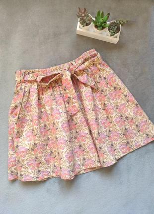 Красивая светлая цветочная принт юбка с поясом со складками солнце topshop1 фото