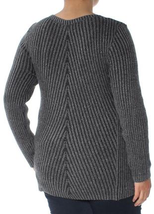 Фактурный "в рубчик" приталенный серый свитер с вырезом "лодочка" 52-54 р9 фото