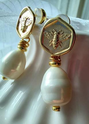 ♥️ сережки з барочними перлинами сережки з перлами барокко жемчужные серьги с барочным жемчугом1 фото