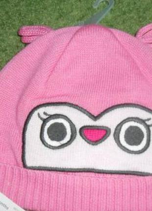 Детская розовая шапка с совой для девочки 18-24 gymboree оригинал4 фото