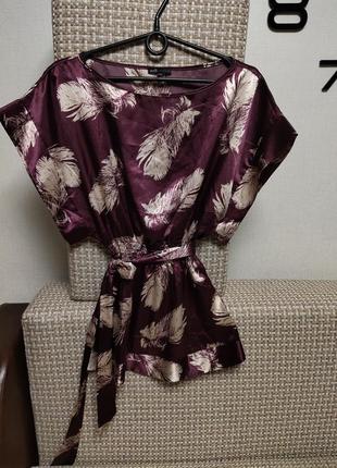 Шикарная атласная  блуза с поясом4 фото