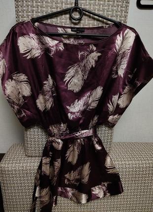Шикарная атласная  блуза с поясом2 фото