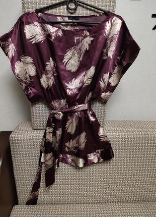 Шикарная атласная  блуза с поясом3 фото