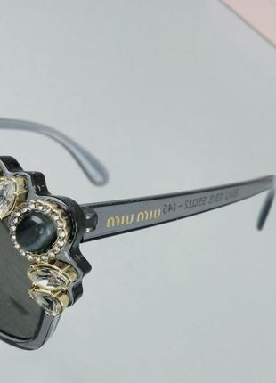 Miu miu очки женские солнцезащитные с камнями серые зеркальные10 фото