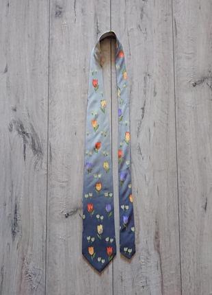 Hugo boss винтажный шелковый галстук в цветочный принт тюльпаны  италия2 фото