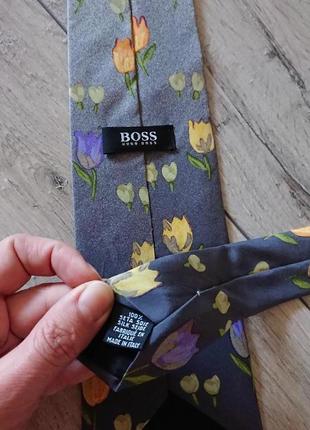 Hugo boss винтажный шелковый галстук в цветочный принт тюльпаны  италия4 фото