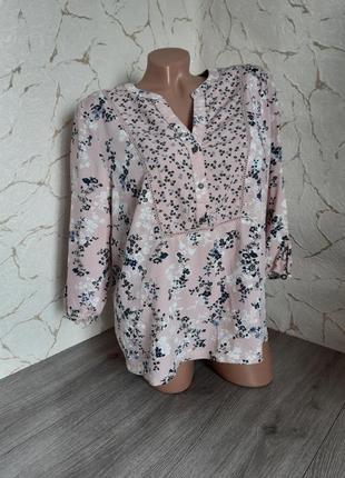 Блуза, рубашка  розовая с цветочным принтом,размер 48-50