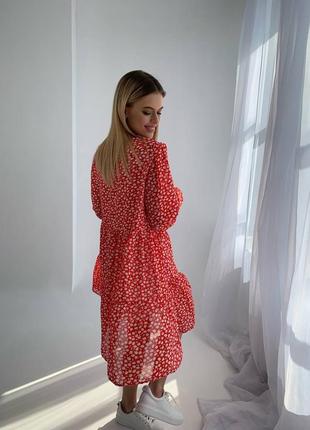 Платье шифон красное в цветах юбка воздушное2 фото