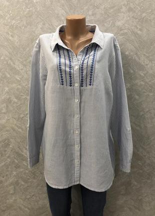 Блузка рубашка в полоску с вышивкой лён котон1 фото