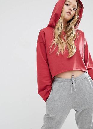 Укорочений худі з необробленим краєм bershka2 фото
