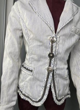 Дизайнерский итальянский пиджак жакет приталенный бахрома хлопок джинс owens lang5 фото