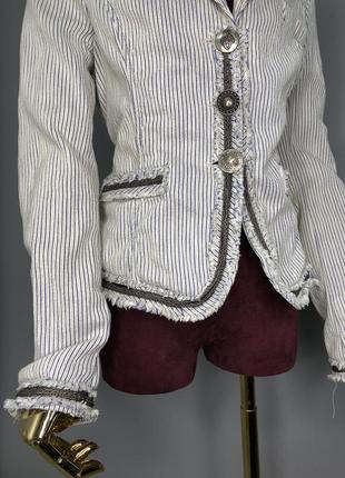 Італійський дизайнерський піджак приталений жакет бахрома бавовна джинс owens lang7 фото