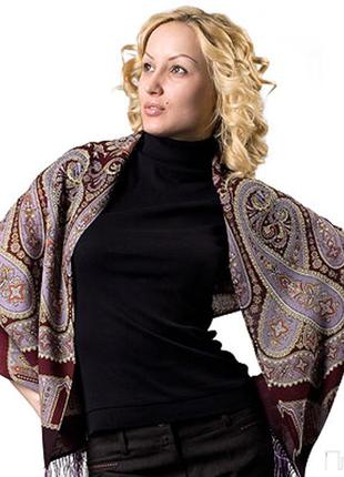 Широкий шарф- палантин с растительным орнаментом, двухсторонний3 фото