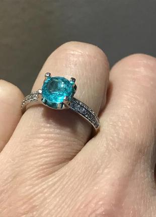 Кільце сплав срібло з турмаліном параїба дуплет
