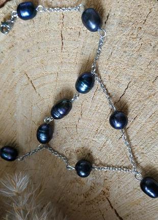 Слейв - браслет із сталі з чорним перлами "гроза"2 фото