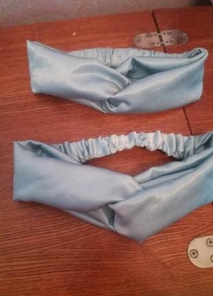 Атласная голубая повязка на голову