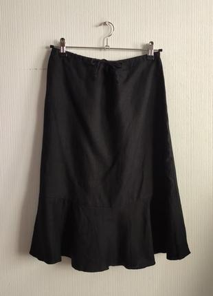 Льняная юбка колоколтчиком с валаном по низу