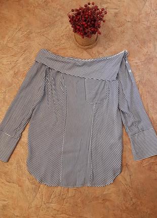 Нежнейшая, стильная удлинённая блуза с открытыми плечами в полоску next