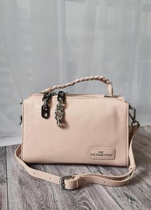Сумка шкіряна пудрова на ручці кіскою polina & eiterou,