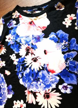 Плаття жіноче міді квітки трикотаж короткий рукав квіти чорне з синім сарафан міді в квіточку синє короткий рукав плаття гумка приталене2 фото