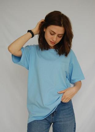 Футболка однотонная базовая oversize и onesize (пыльно голубая)2 фото