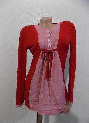 Рубашка-туника обманка красная фирменная cotton life collection размер 44-46