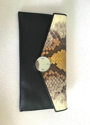 Клатч гаманець портмоне принт змія рептилія пітон чорний косметичка