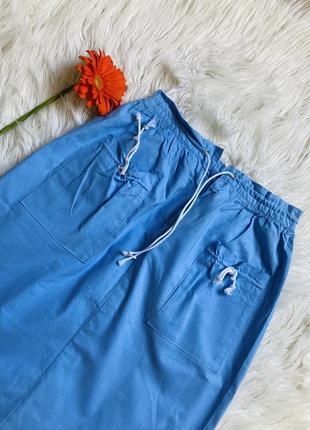 Голубая хлопковая юбка с карманами высокая посадка3 фото