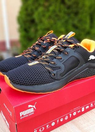 Шикарні чоловічі кросівки puma hybrid racer чорні з помаранчевим2 фото