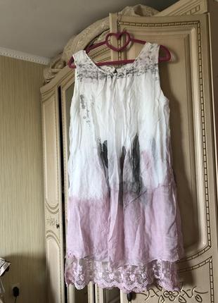 Повітряне шовкове плаття натуральний шовк шовк, мереживо, біле і рожеве4 фото