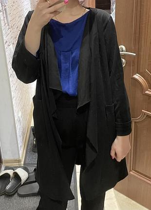 Кардиган накидка пончо жакет чорний трикотаж щільний 3/4 рукав