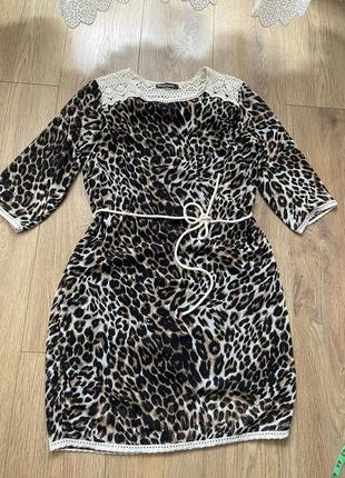 Платье шифон леопард легкое кружево а силуэт прямой крой мини3 фото