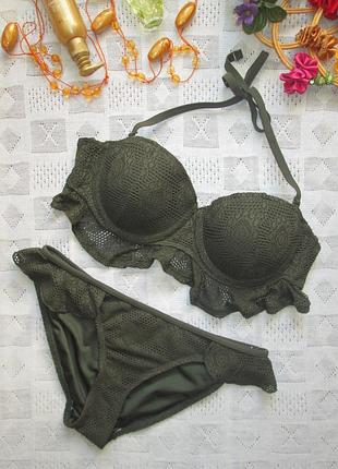 Шикарный раздельный ажурный купальник с рюшами цвета хаки janina 🌺 👙 🌺